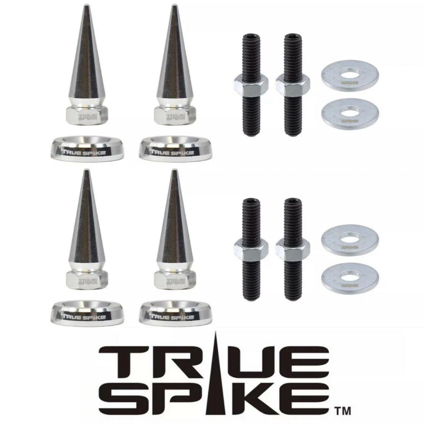 4 TRUE SPIKE SPIKED LICENSE PLATE FRAME BEAUTY WASHERS BOLTS HARDWARE KIT