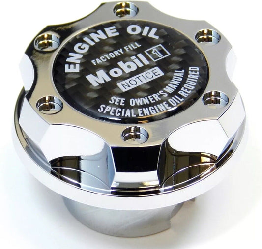 Chrome Oil Filler Cap With Carbon Fiber Mobil 1 Emblem For LS1 LS2 LS3 LS6
