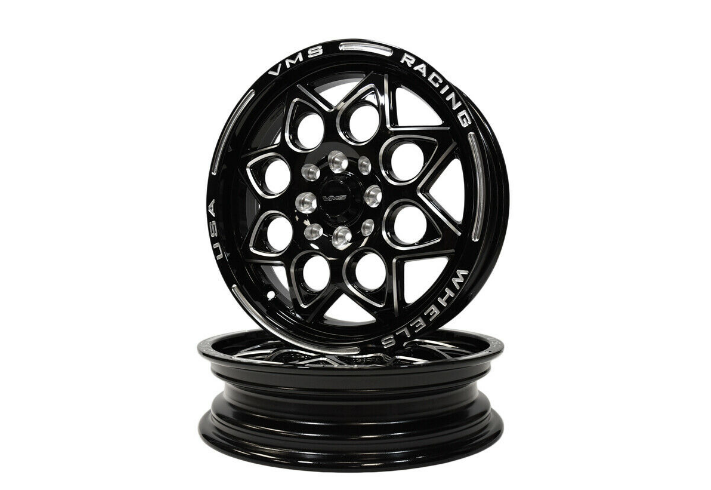 2 15X3.5" VMS RACING BLACK DRAG RACING WHEELS SKINNIES 4X100/4X114 ET10