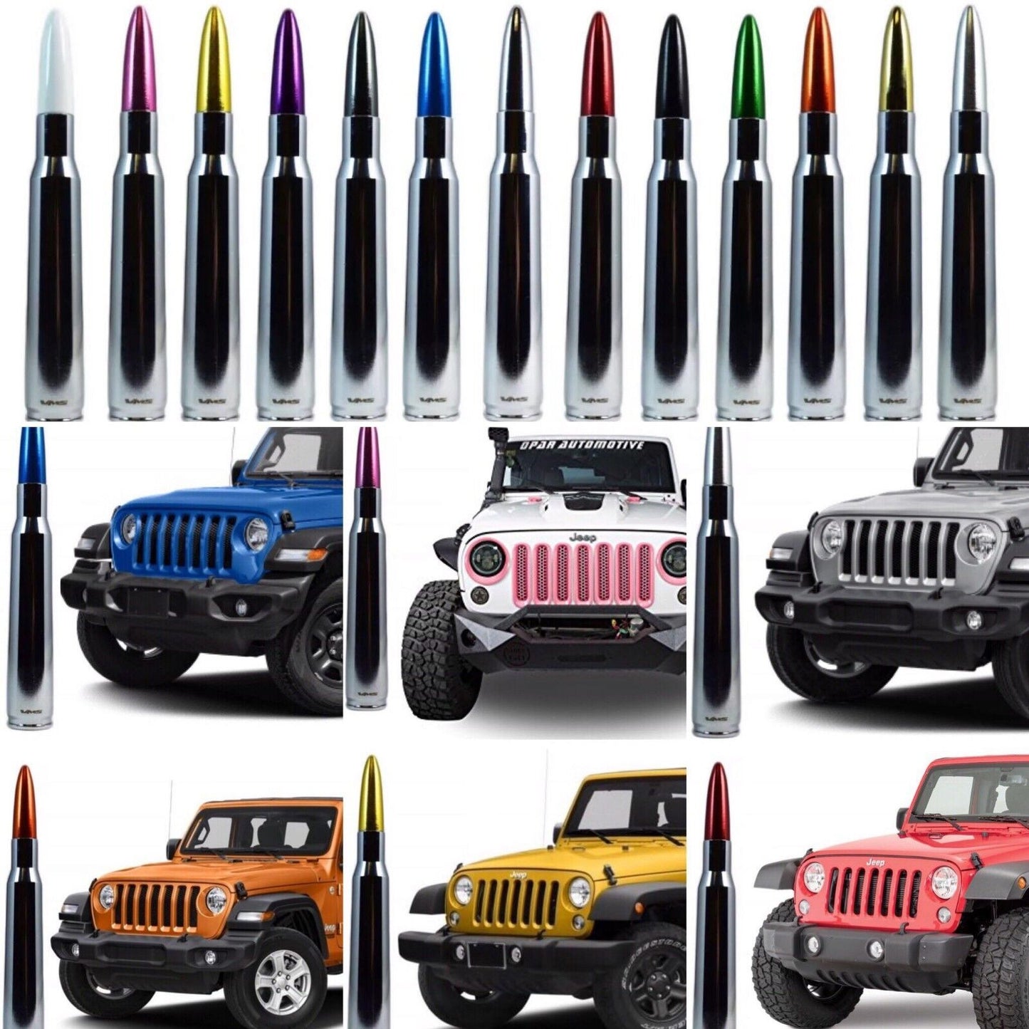 Chrome and Orange Tip Bullet Antenna for Jeep Wrangler and Gladiator 2007 2020