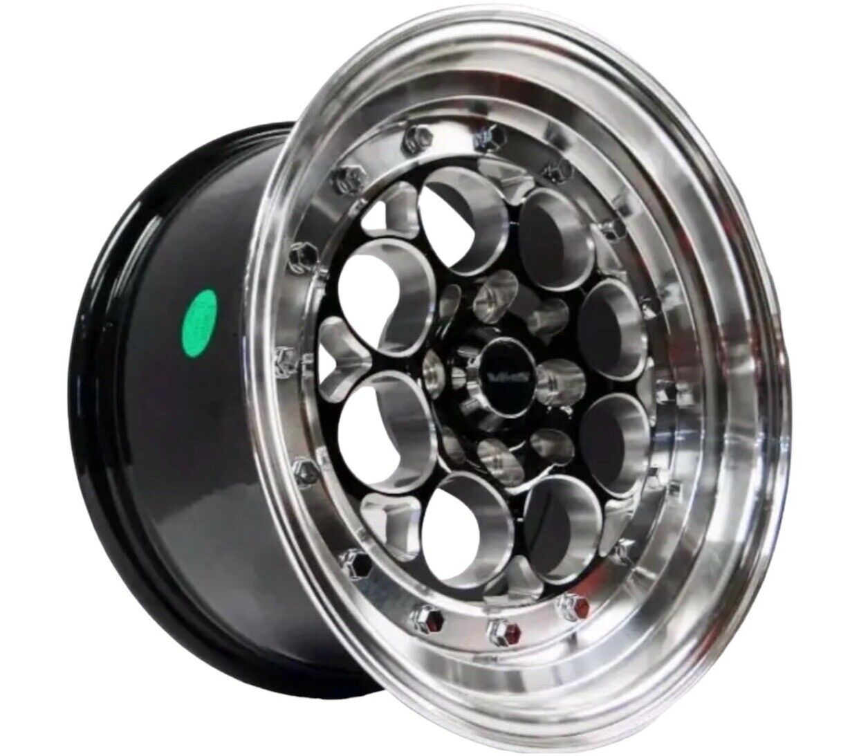 Two VMS Revolver Black with Polished Lip Rim Wheel 15x8 4X100 4x114.3 VWRE001