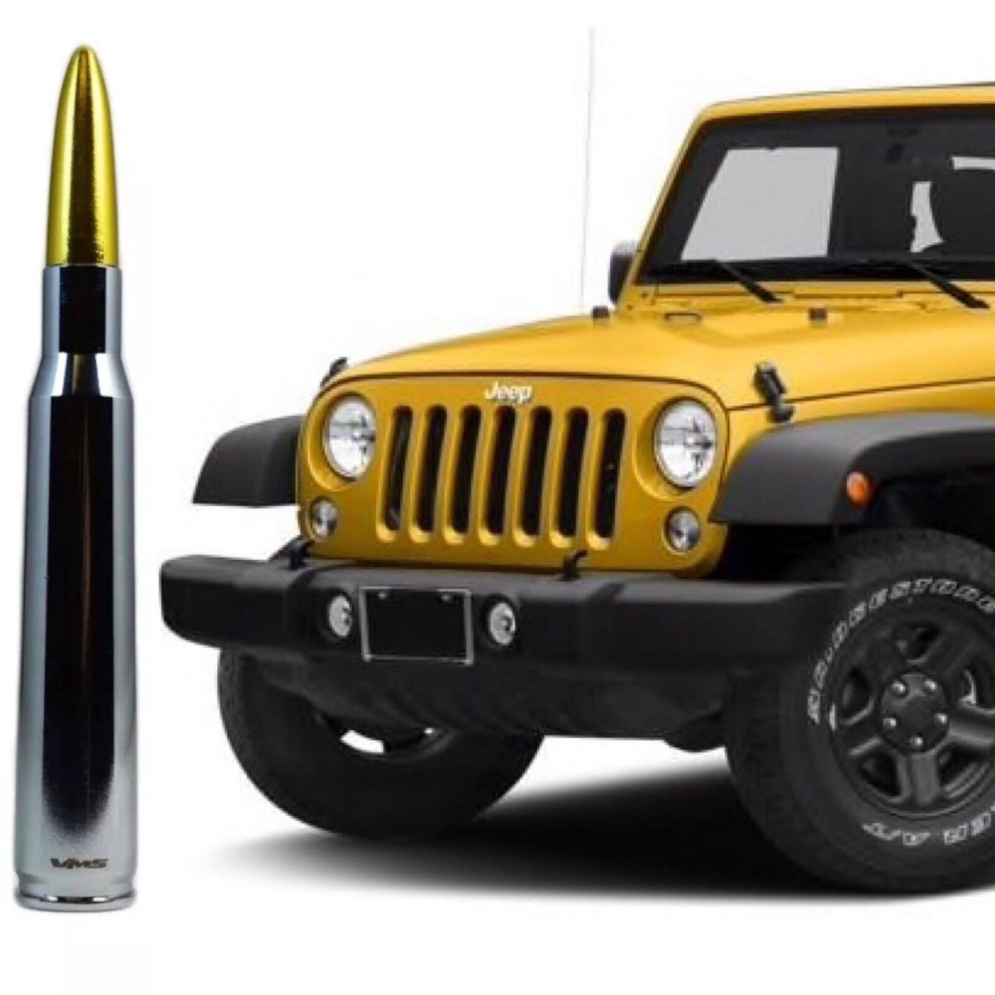 Chrome with Gold Tip Bullet Antenna for Jeep Wrangler and Gladiator 2007 2020