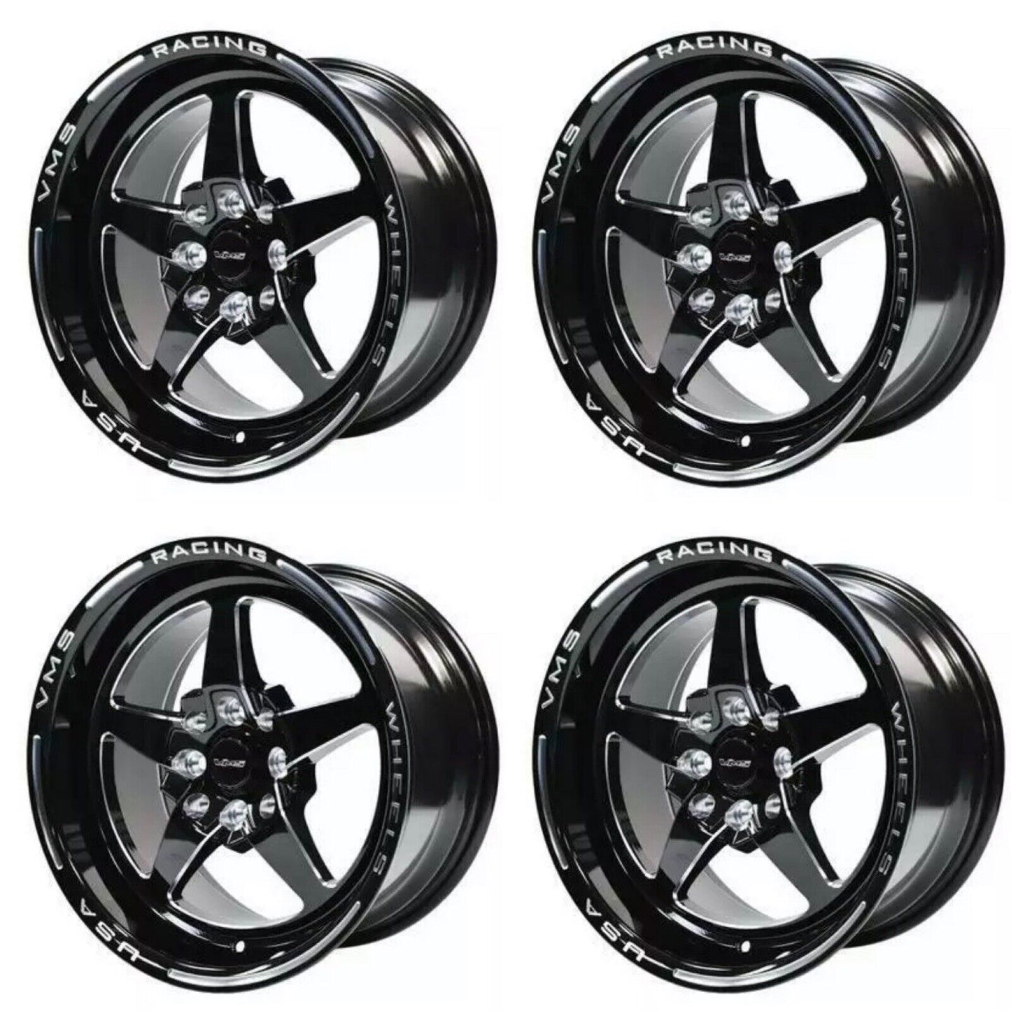 VMS Racing Black Star Street Wheels Rims 15x8 4/100 4/114 ET20 73.1 Set Of 4