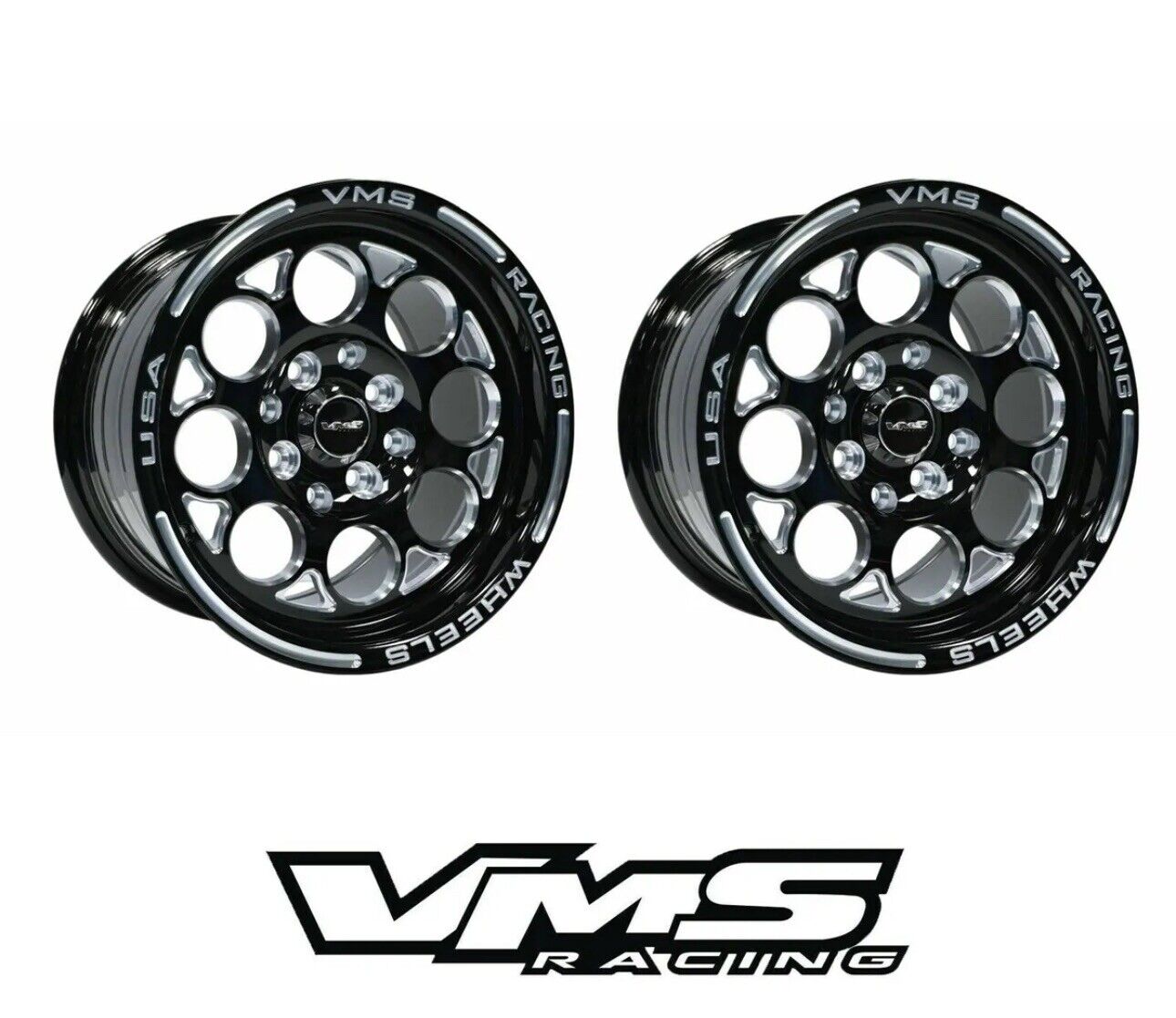 SET OF 2 VMS RACING MODULO 15X8 WHEELS 5X100 5x114.3 ET20 PAIR BACKSPACE 5.3”