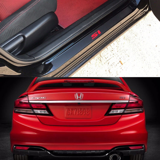 Vinyl Precut Carbon Fiber Door Jam Strips For Honda Civic Sedan w Red Si 2012 15