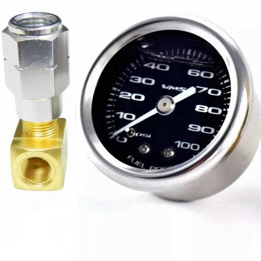 NEW BLACK 1 1/2" 100PSI FUEL PRESSURE GAUGE WITH ADAPTER LS1 LS2 LS6 LT1 L98