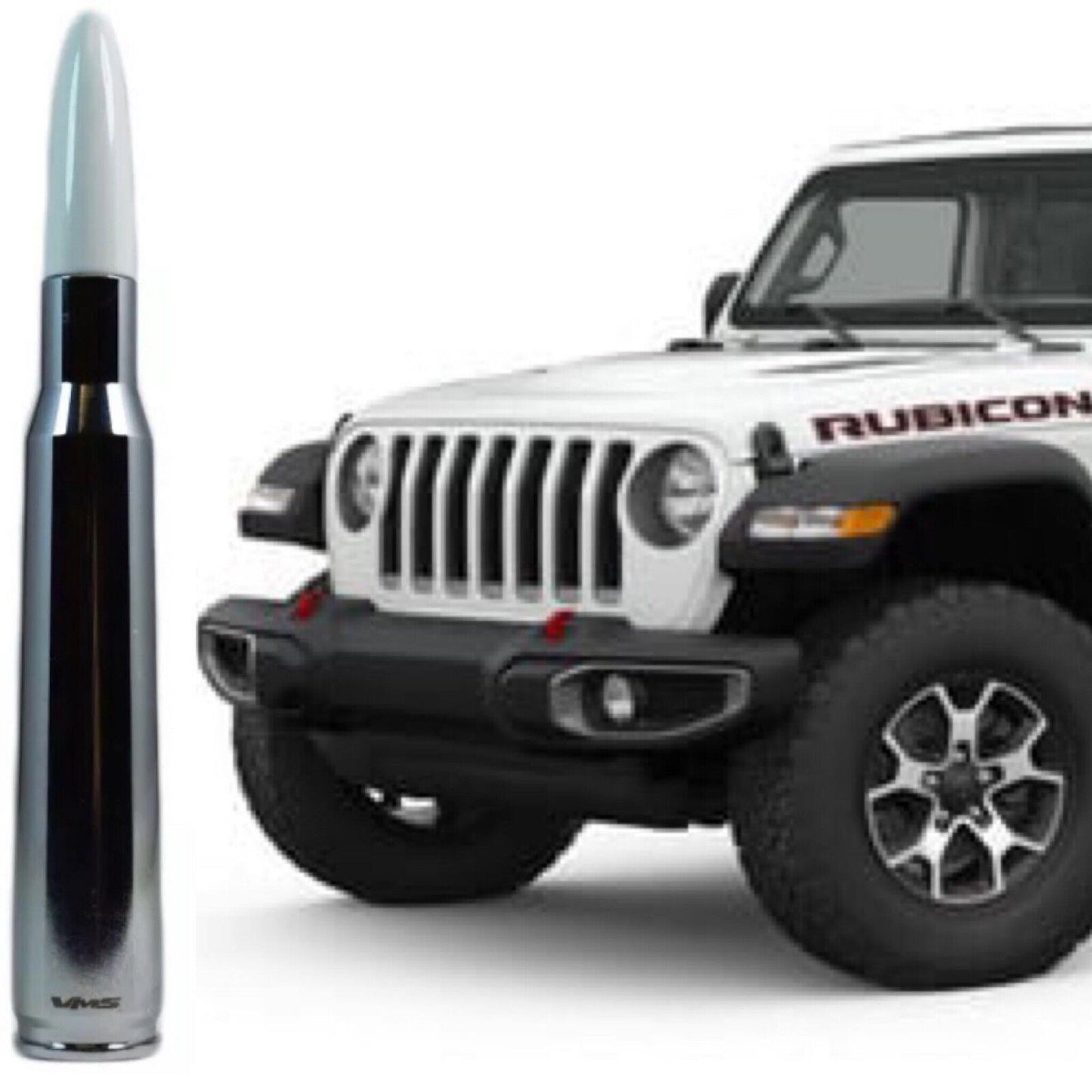 Chrome with White Tip Bullet Antenna for Jeep Wrangler and Gladiator 2007 2020