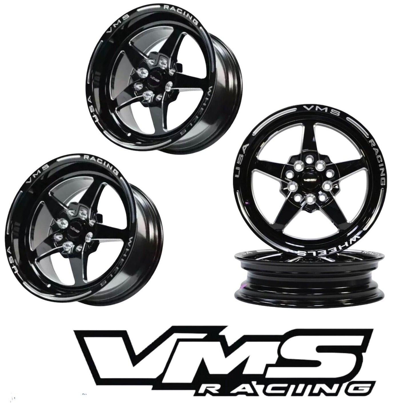 VMS Racing Drag Racing Wheels Rims 2x 15x3.5 ET10 2x 15x8 ET20 4/100 4/114 73.1