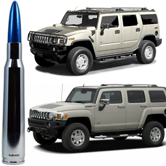 Chrome with Blue Tip 50 Cal Bullet Antenna for Hummer H2 and H3 Billet Aluminum