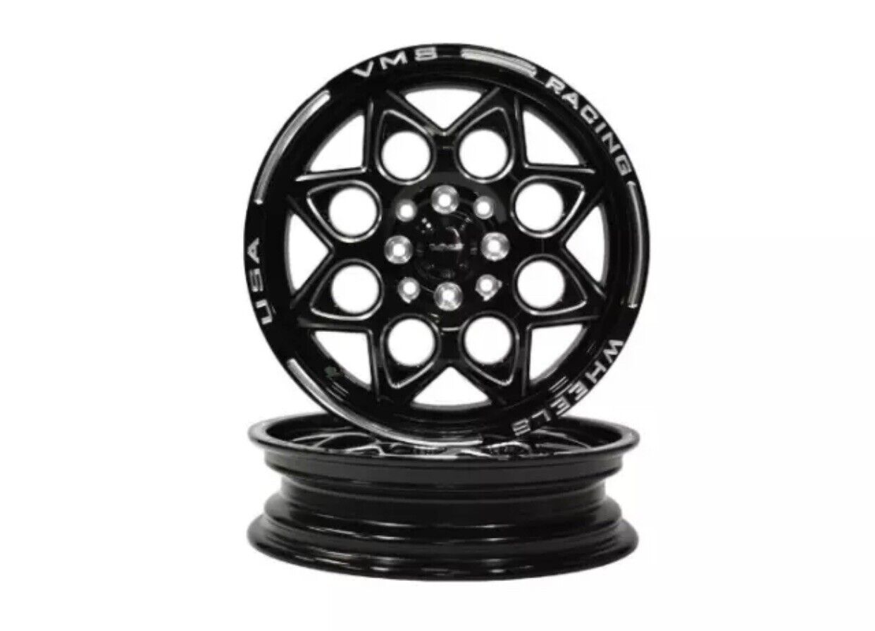 VMS Black Drag Racing Wheels Rocket Front & Rear Set 15x8 & 15x3.5 4X100 4X114