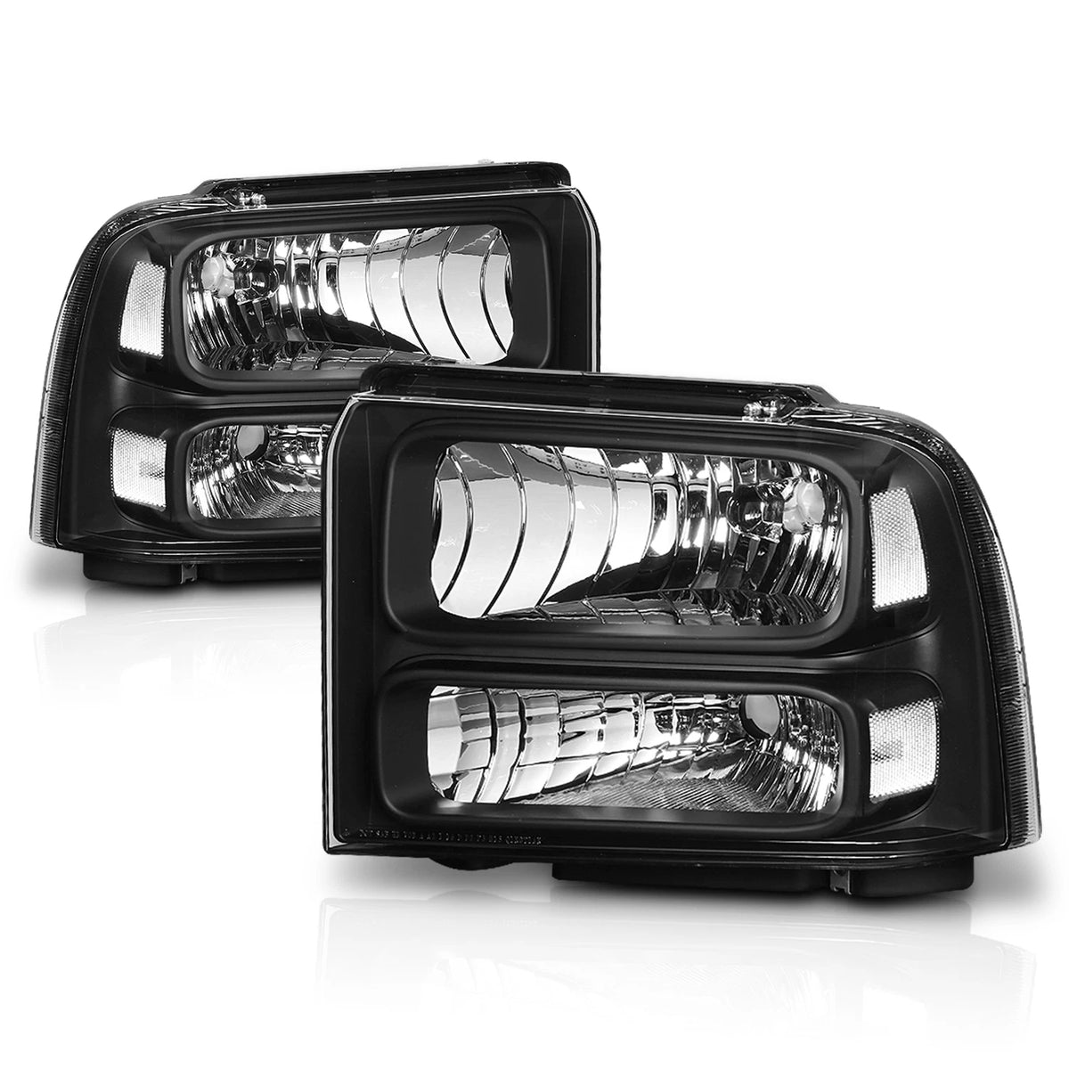 New Headlights For 2005 through 2007 Ford F250 F350 F450 F550 Super Duty Black Clear Corner Headlamps