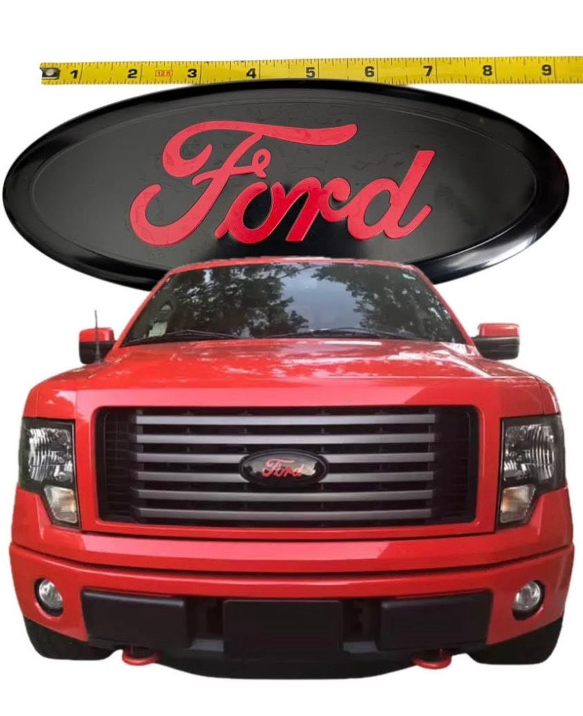 9 INCH FORD RED Black Emblem Name Badge Logo for Front Grille or Tailgate F150 F250 F350