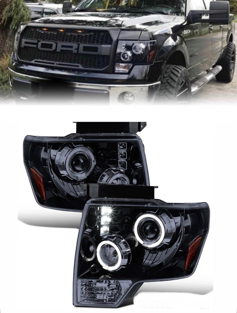 New Projector Halo LED Headlights for 2009 to 2014 Ford F150 fits models that come without Projector headlights from Factory ONLY!