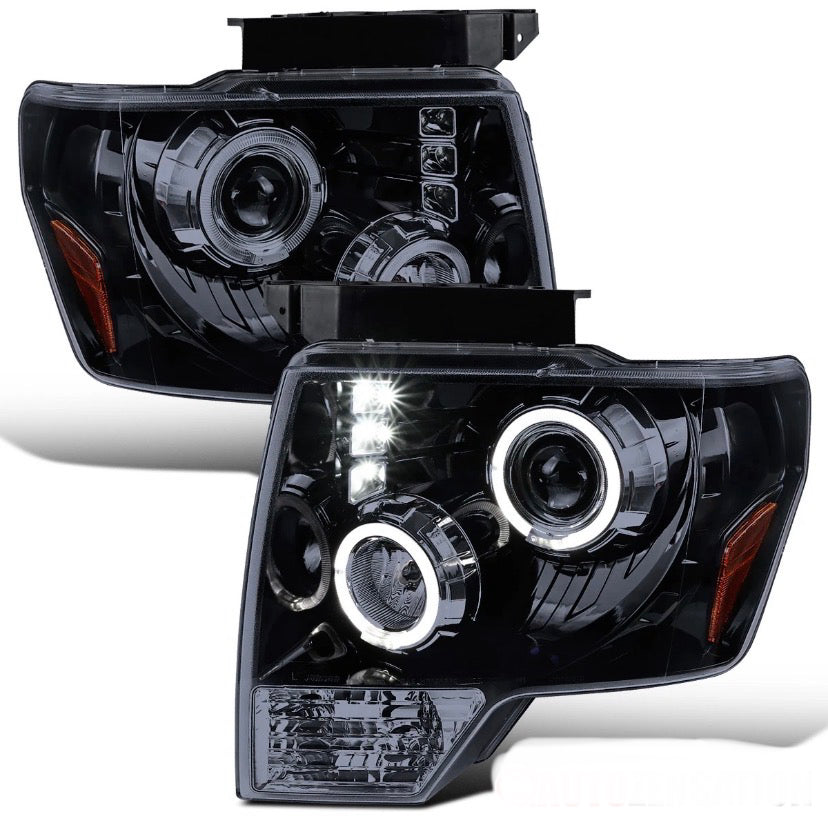 New Projector Halo LED Headlights for 2009 to 2014 Ford F150 fits models that come without Projector headlights from Factory ONLY!