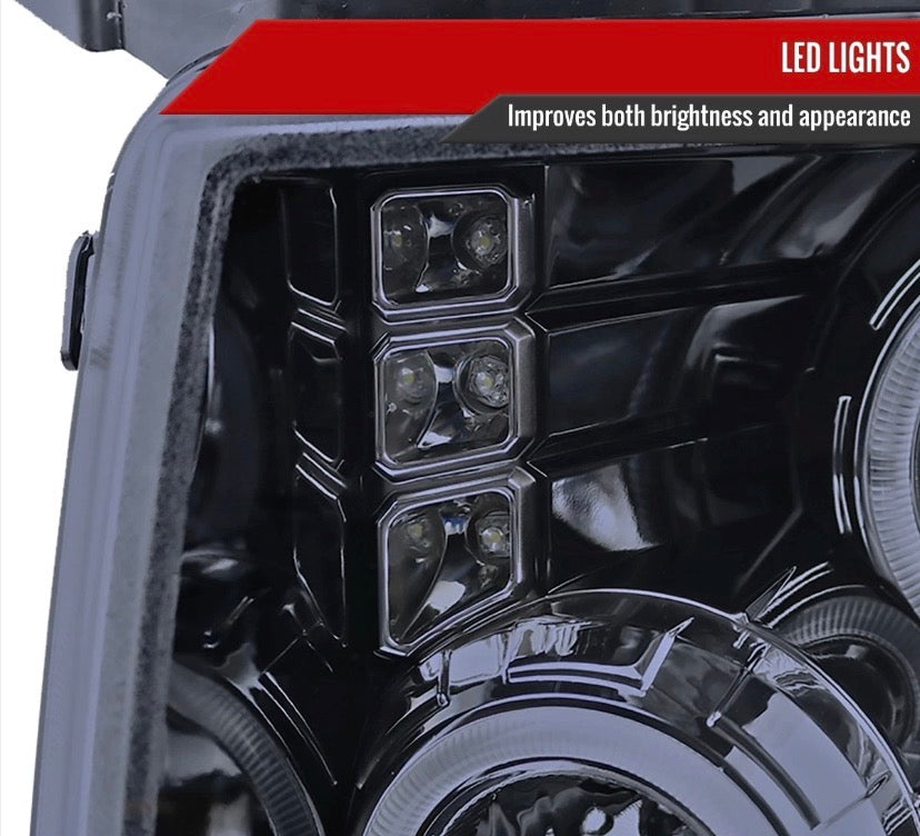 New Projector Halo LED Headlights for 2009 to 2014 Ford F150 fits models that come without Projector headlights from Factory ONLY!