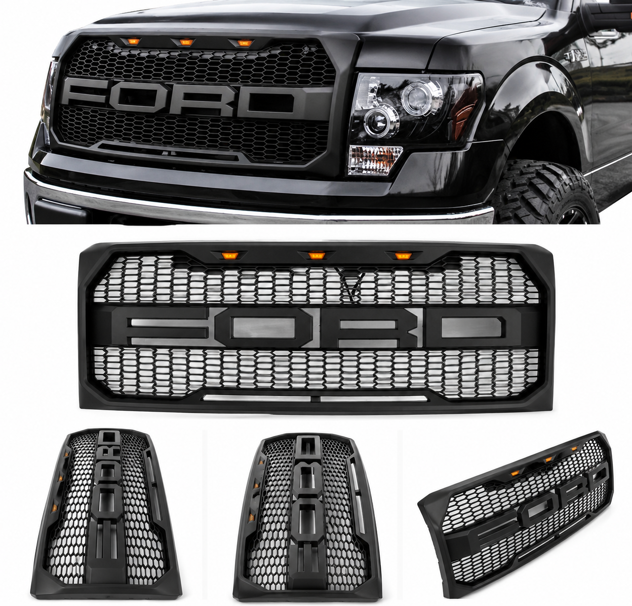 New Raptor Style Grille for Ford F150 (Not Raptor) fits 2009 through 2014 Comes with all Hardware