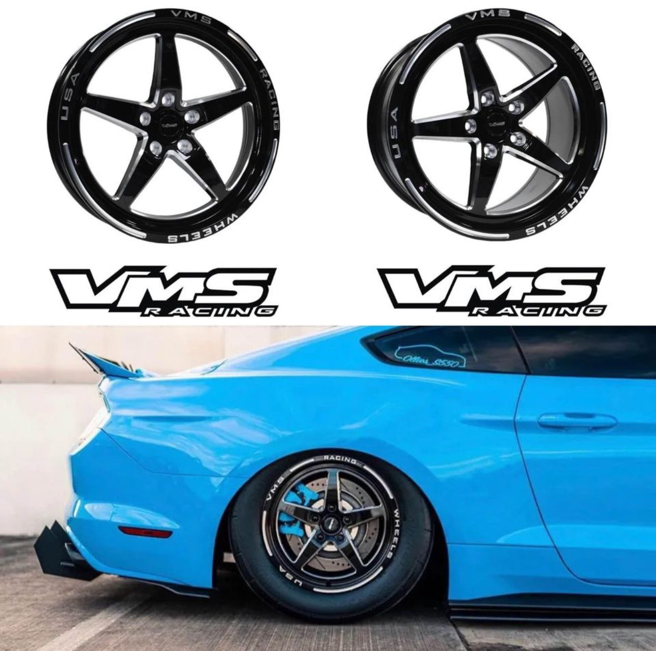 Set of TWO VMS Black Star 5 Spoke 17x10 (54ET) 5x114.3 Drag Racing Wheels For 05 20 Mustang