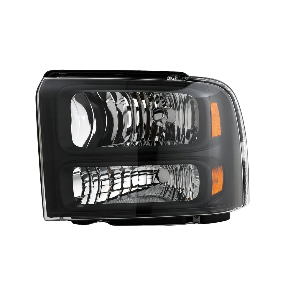 New Headlights For 2005 through 2007 Ford F250 F350 F450 F550 Super Duty Black Amber Headlamps