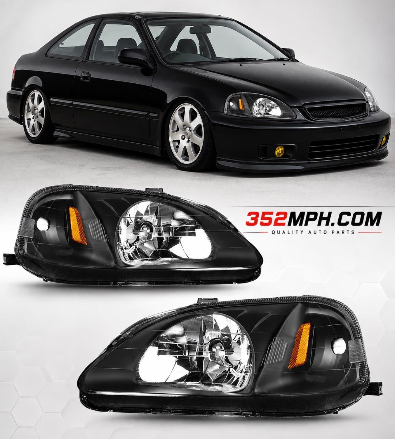 New Stock Black Headlights for Honda Civic 1999 and 2000 Fits Coupe Sedan and Hatchback Left and Right (Copy)