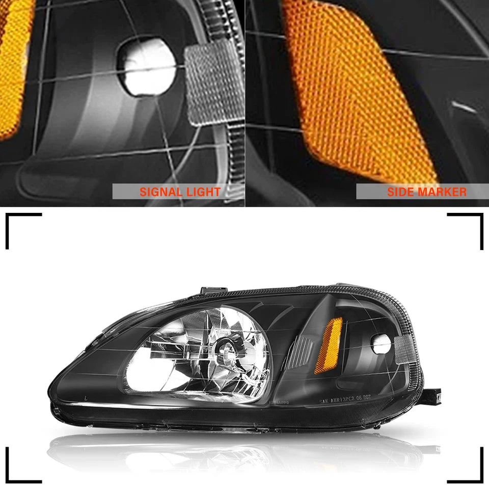 New Stock Black Headlights for Honda Civic 1999 and 2000 Fits Coupe Sedan and Hatchback Left and Right (Copy)