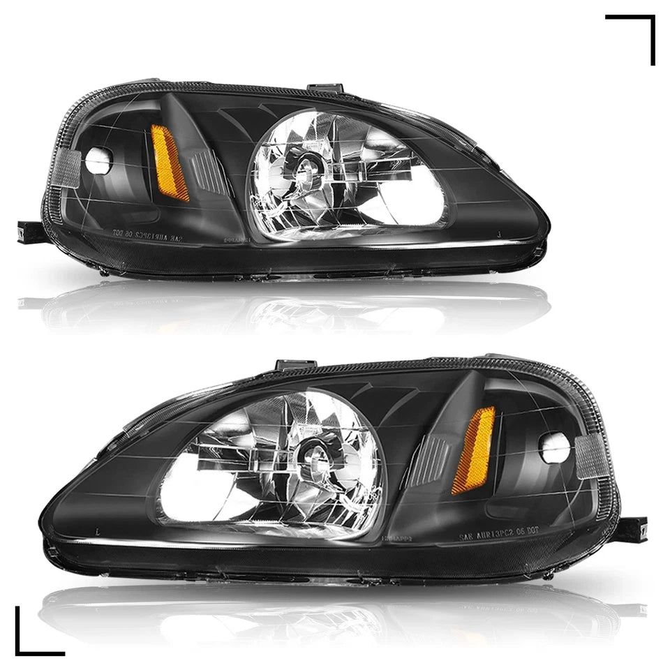 New Stock Black Headlights for Honda Civic 1999 and 2000 Fits Coupe Sedan and Hatchback Left and Right (Copy)