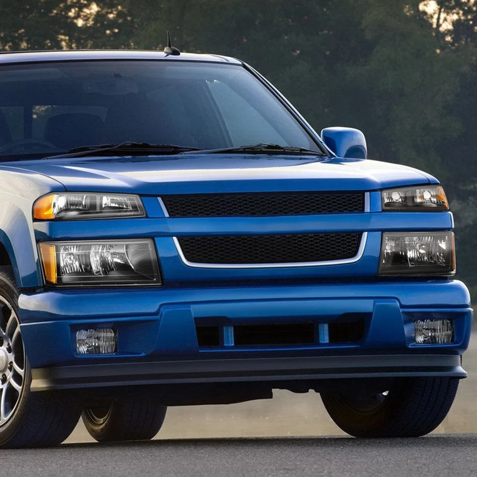 FOR 2004 to 2012 CHEVY COLORADO and GMC CANYON PAIR HEADLIGHTS + BUMPER LAMPS BLACK and AMBER