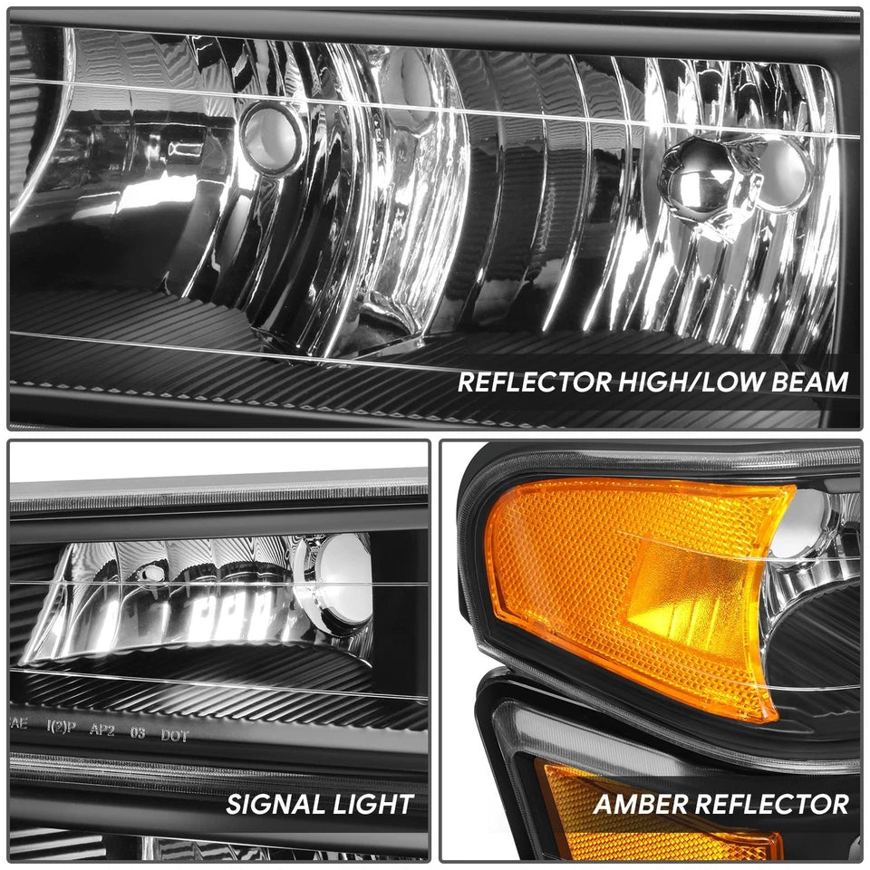 FOR 2004 to 2012 CHEVY COLORADO and GMC CANYON PAIR HEADLIGHTS + BUMPER LAMPS BLACK and AMBER