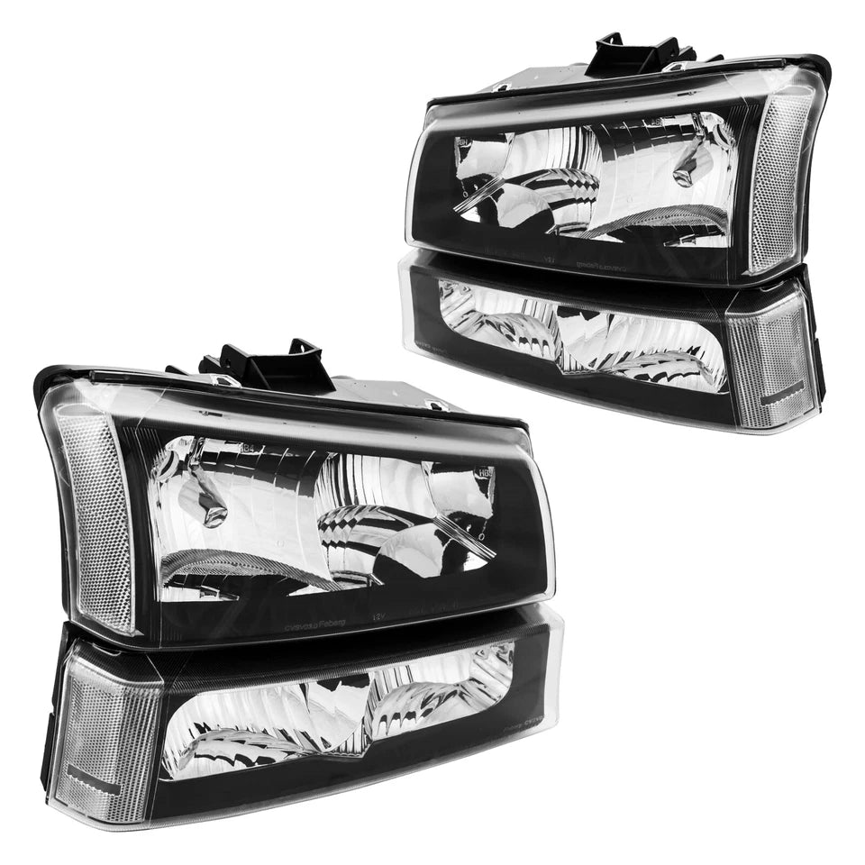 New Chevy Silverado Black Clear Headlights fits 2003 through 2006 4 Piece Set