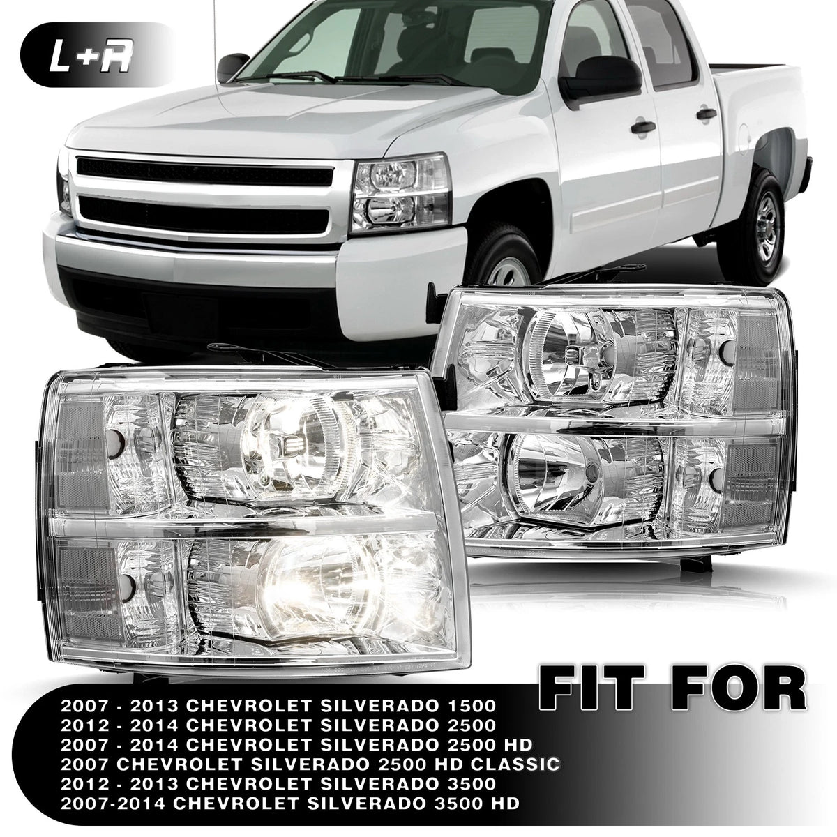 New Clear Headlights for Chevy Silverado fits 2007 through 2013 Fits 1500 2500 3500 Left and Right