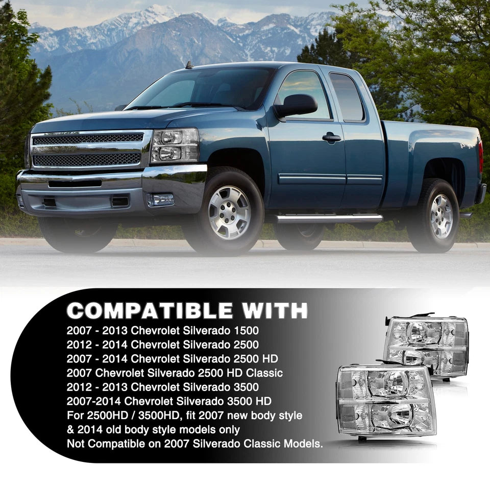 New Clear Headlights for Chevy Silverado fits 2007 through 2013 Fits 1500 2500 3500 Left and Right