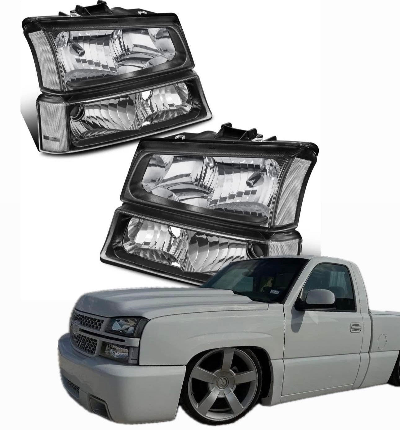 New 4 Piece Headlights for Chevy Silverado 2003, 2004, 2005 and 2006.