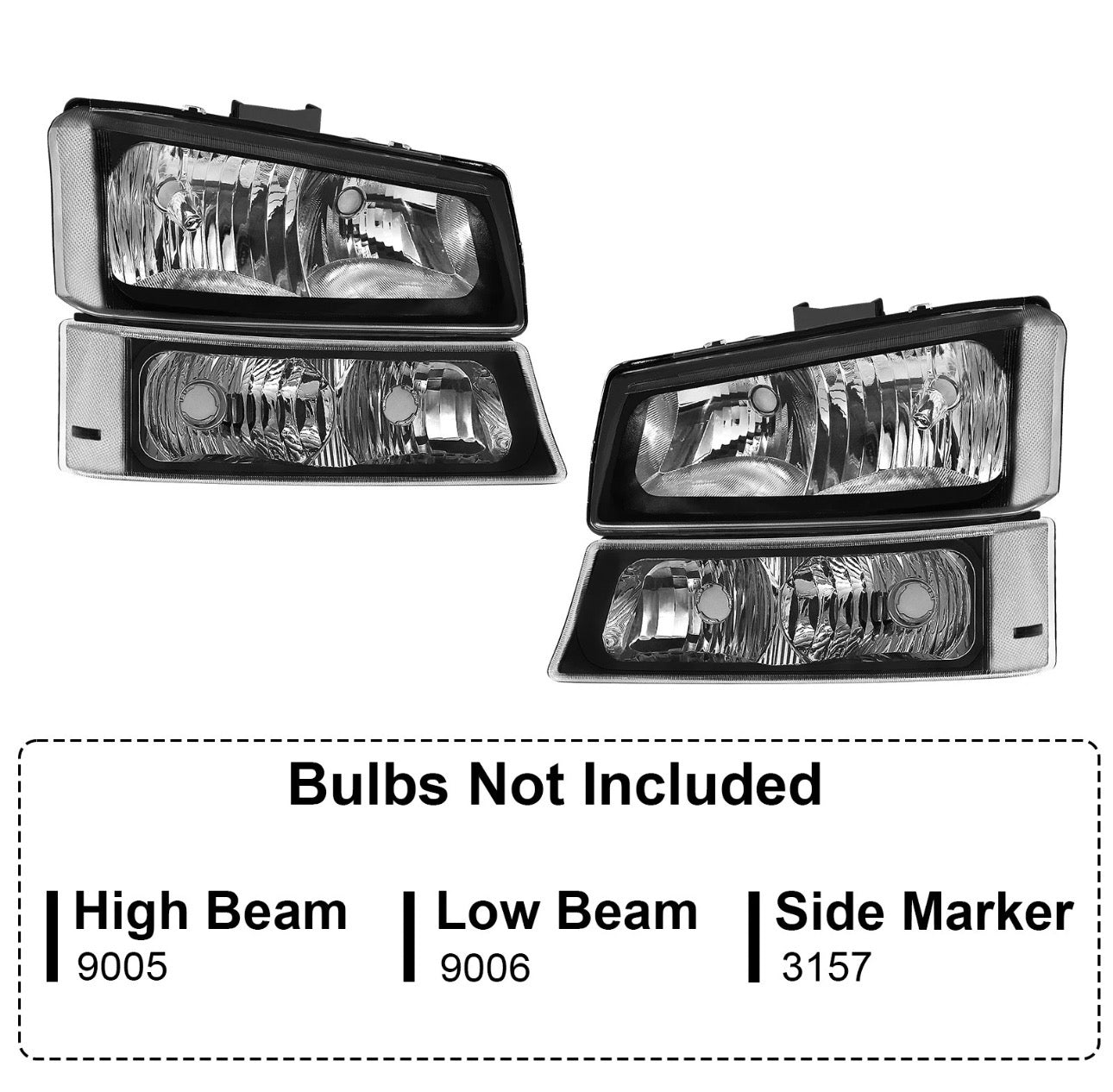 New 4 Piece Headlights for Chevy Silverado 2003, 2004, 2005 and 2006.