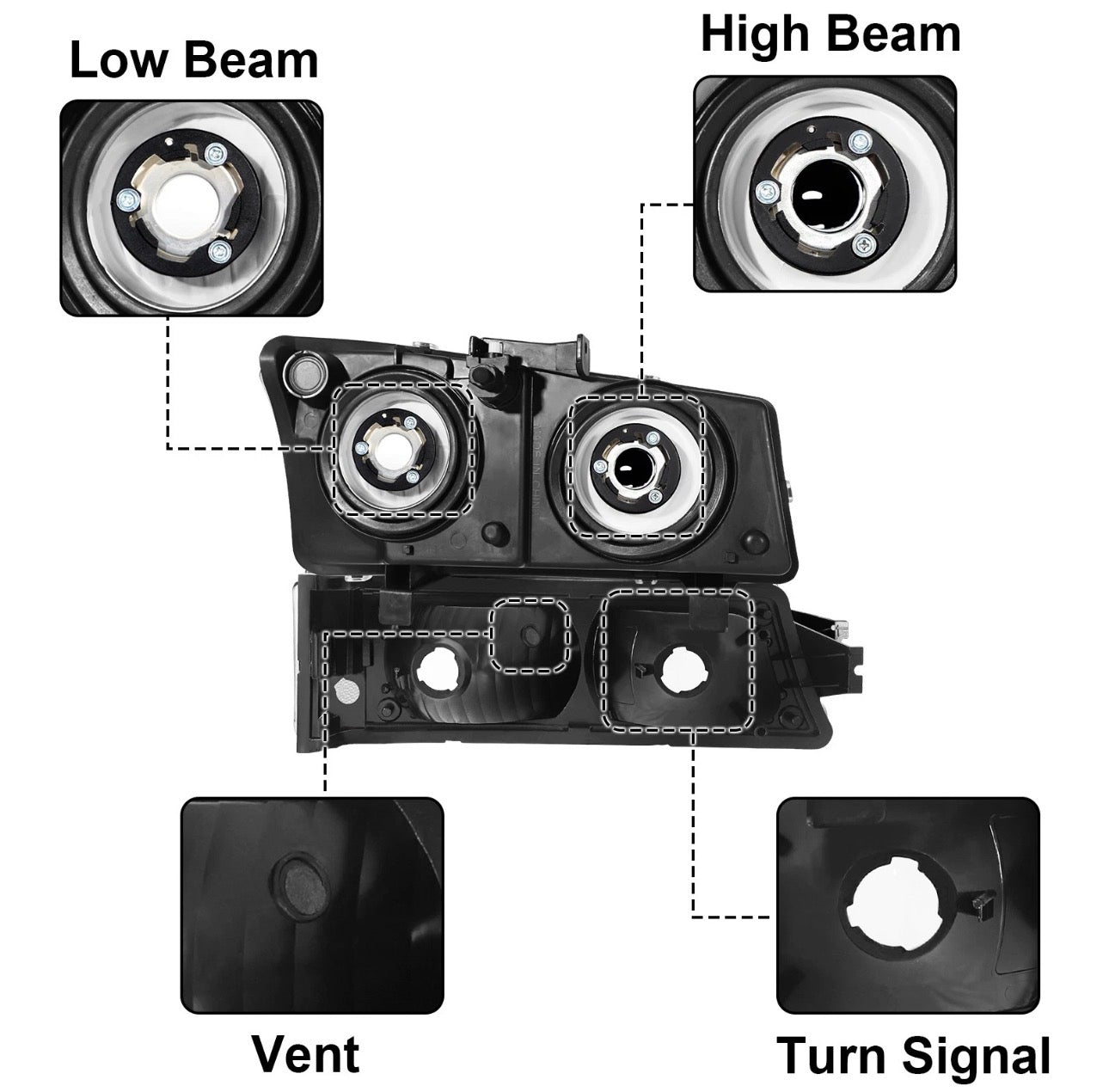 New 4 Piece Headlights for Chevy Silverado 2003, 2004, 2005 and 2006.