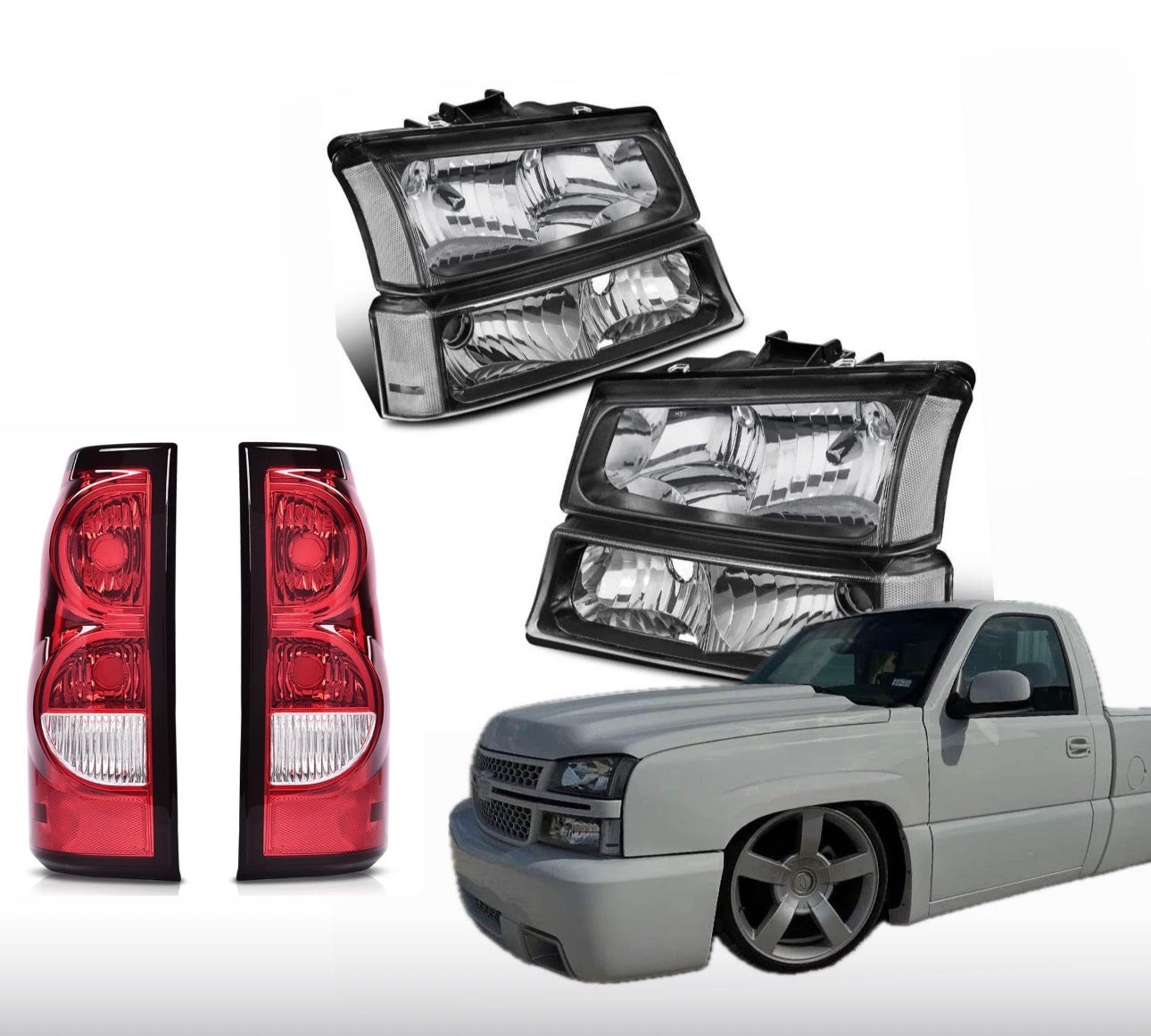 New Black and Clear Headlights and Taillights for Chevy Silverado fits 2003 to 2006
