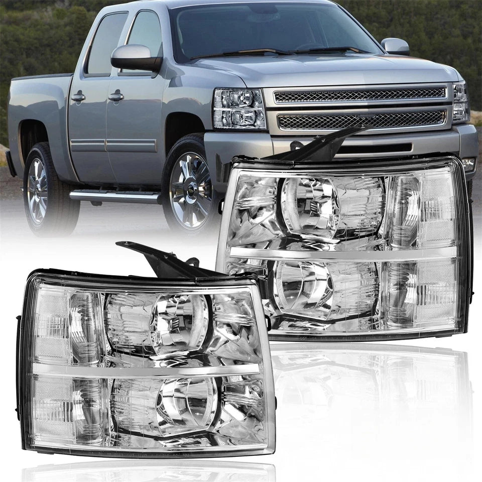 New Clear Headlights for Chevy Silverado fits 2007 through 2013 Fits 1500 2500 3500 Left and Right (Copy)