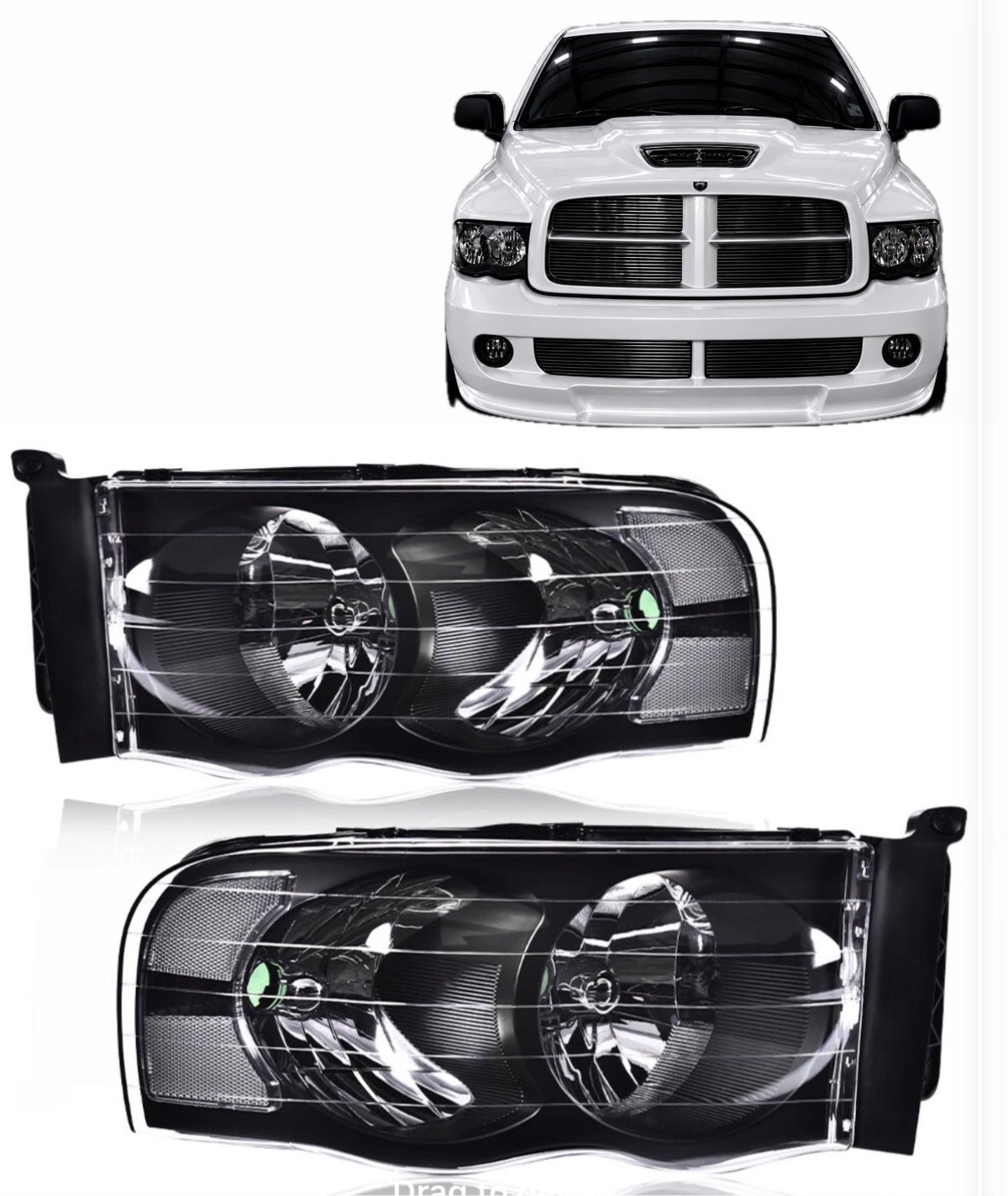 New Black Headlights for Dodge Ram 2002 through 2005 fits all trims 1500/2500/3500