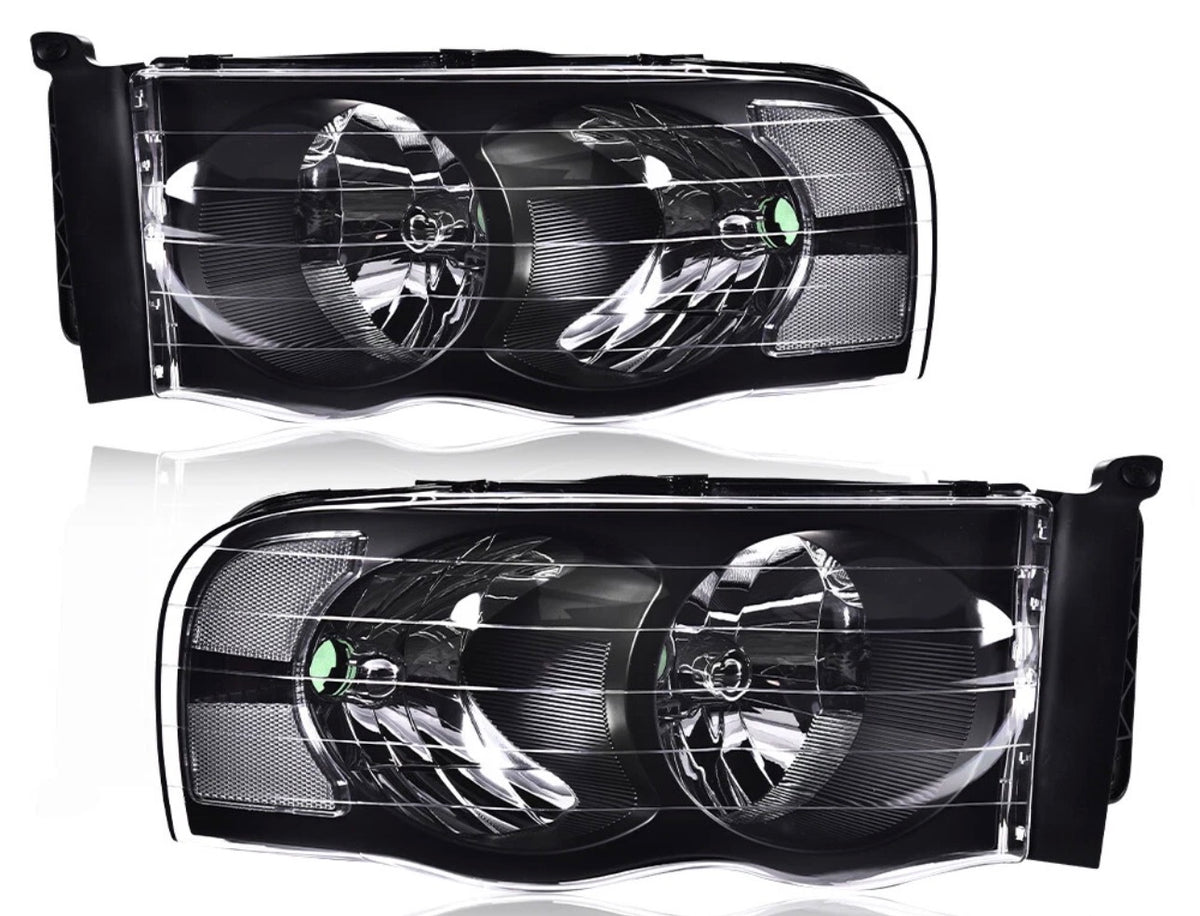 New Black Headlights for Dodge Ram 2002 through 2005 fits all trims 1500/2500/3500
