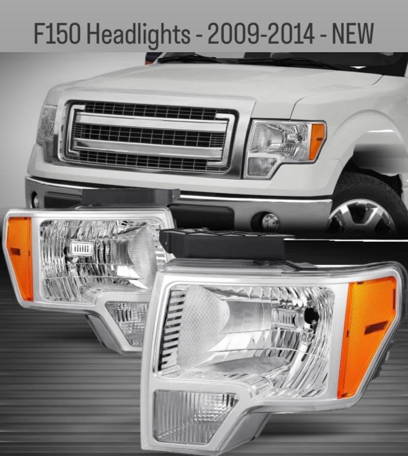 New Chrome Stock Headlights for Ford F150 Fits 2009 through 2014