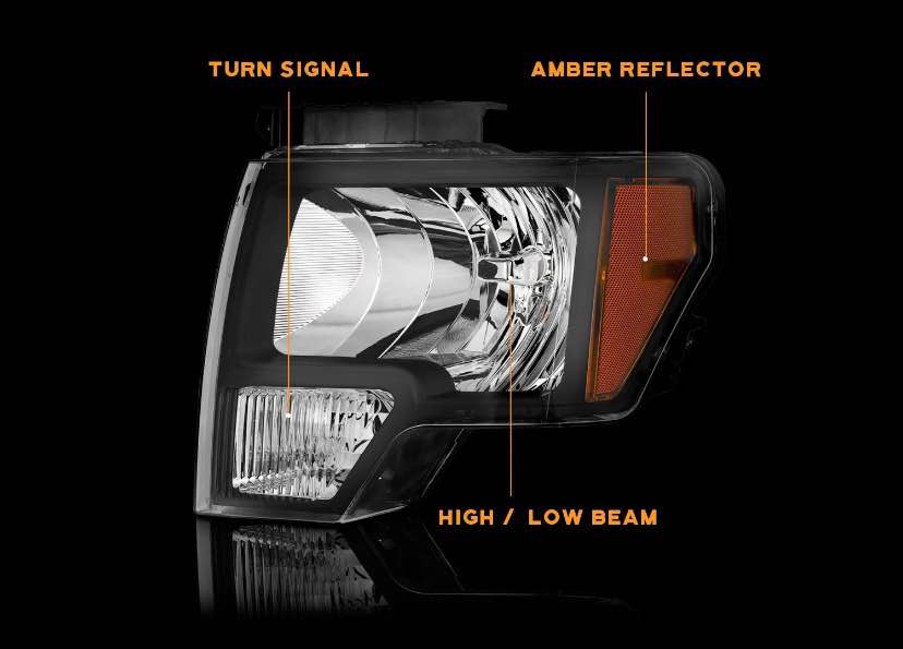 New Black Headlights for Ford F150 Fits 2009 through 2014
