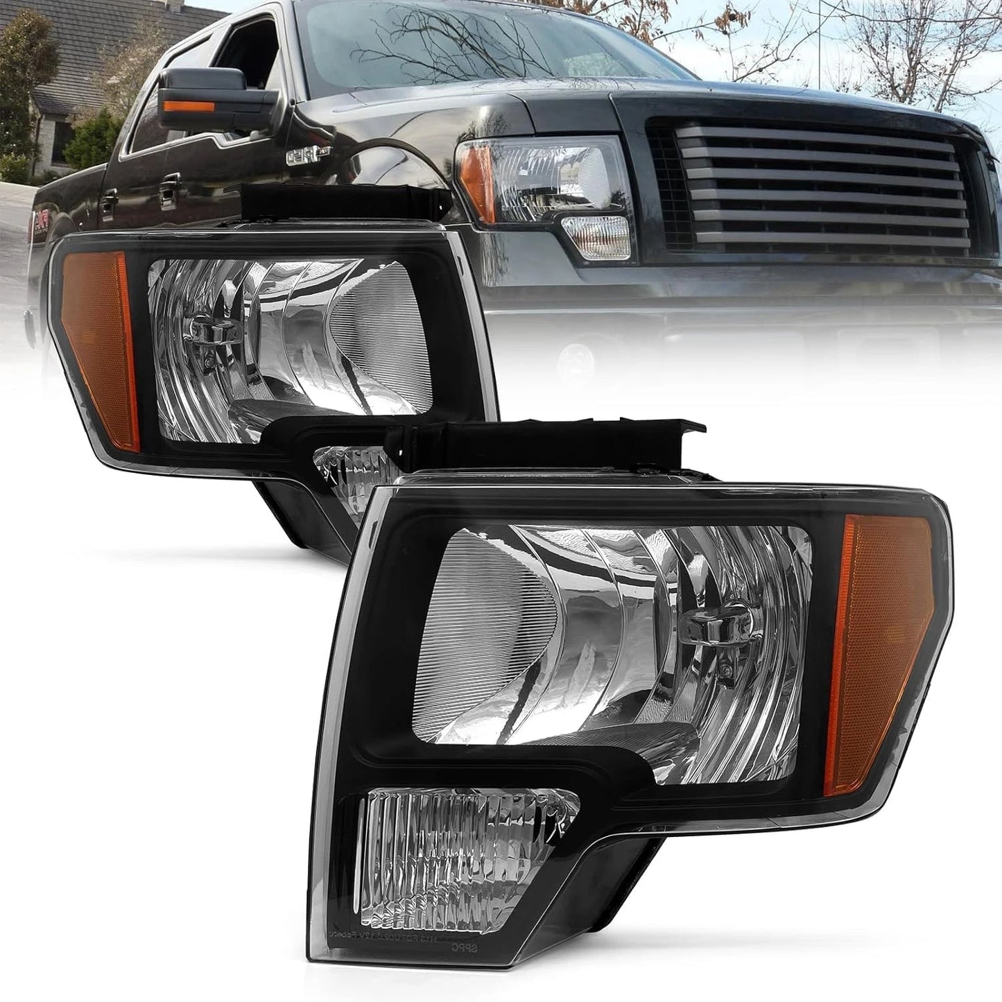 New Black Headlights for Ford F150 Fits 2009 through 2014