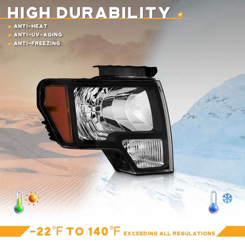New Black Headlights for Ford F150 Fits 2009 through 2014