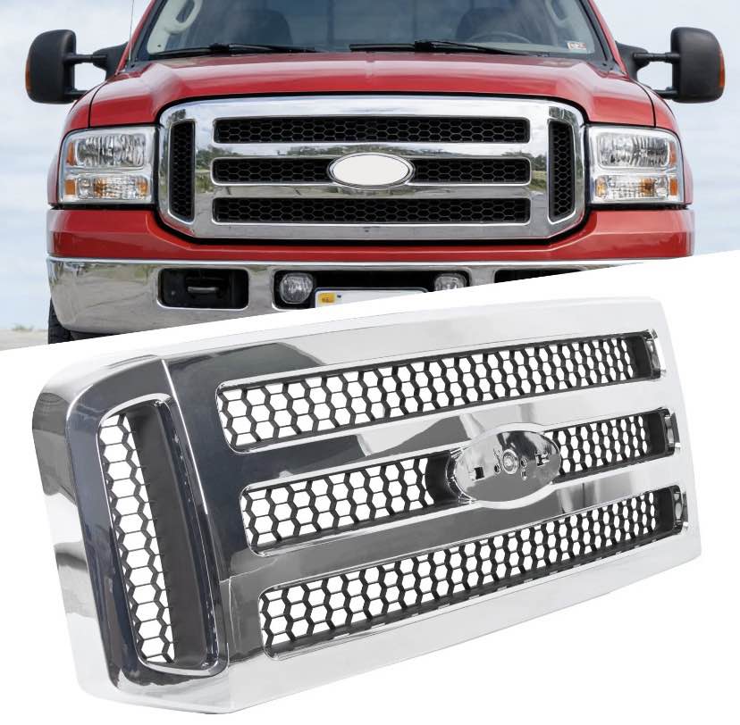 New Chrome Grille For Ford F250 and F350 Fits 2005 to 2007 Also Fits Excursion 2005