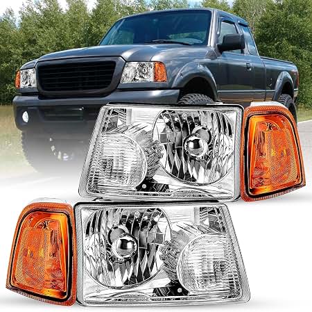 New Headlamps For 2001 to 2011 Ford Ranger Chrome Housing Headlights Amber Corner Signal Lamps