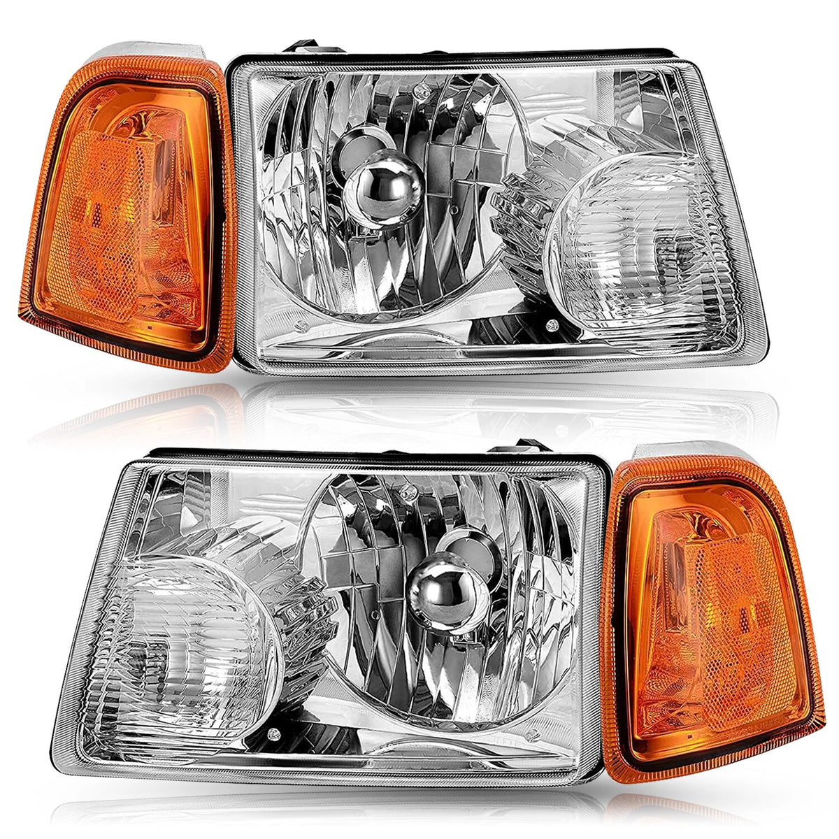 New Headlamps For 2001 to 2011 Ford Ranger Chrome Housing Headlights Amber Corner Signal Lamps