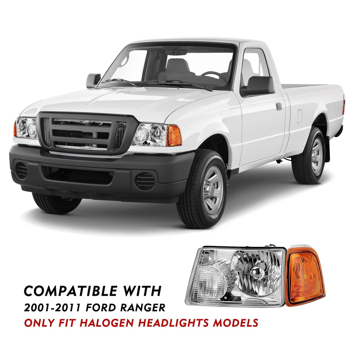 New Headlamps For 2001 to 2011 Ford Ranger Chrome Housing Headlights Amber Corner Signal Lamps