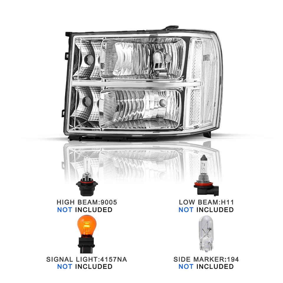 New GMC Sierra Clear Headlights 1500 2500HD 3500HD 2007 to 2013 Headlamps