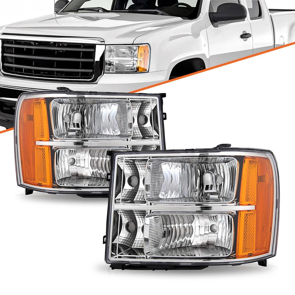 New GMC Sierra Headlights 1500 2500HD 3500HD 2007 to 2013 Headlamps