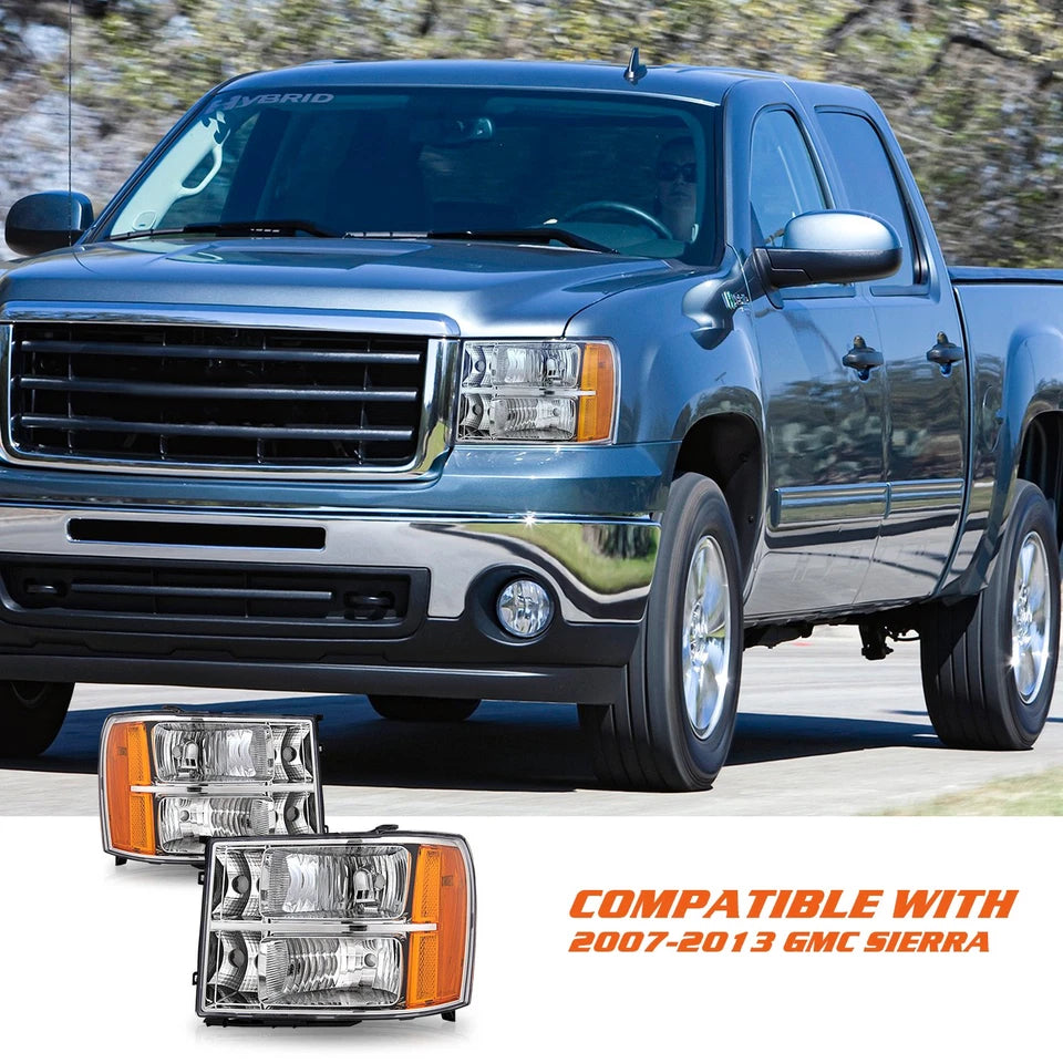 New GMC Sierra Headlights 1500 2500HD 3500HD 2007 to 2013 Headlamps