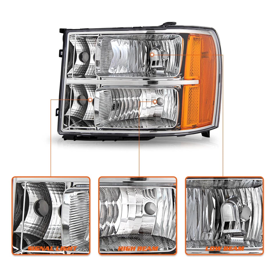 New GMC Sierra Headlights 1500 2500HD 3500HD 2007 to 2013 Headlamps