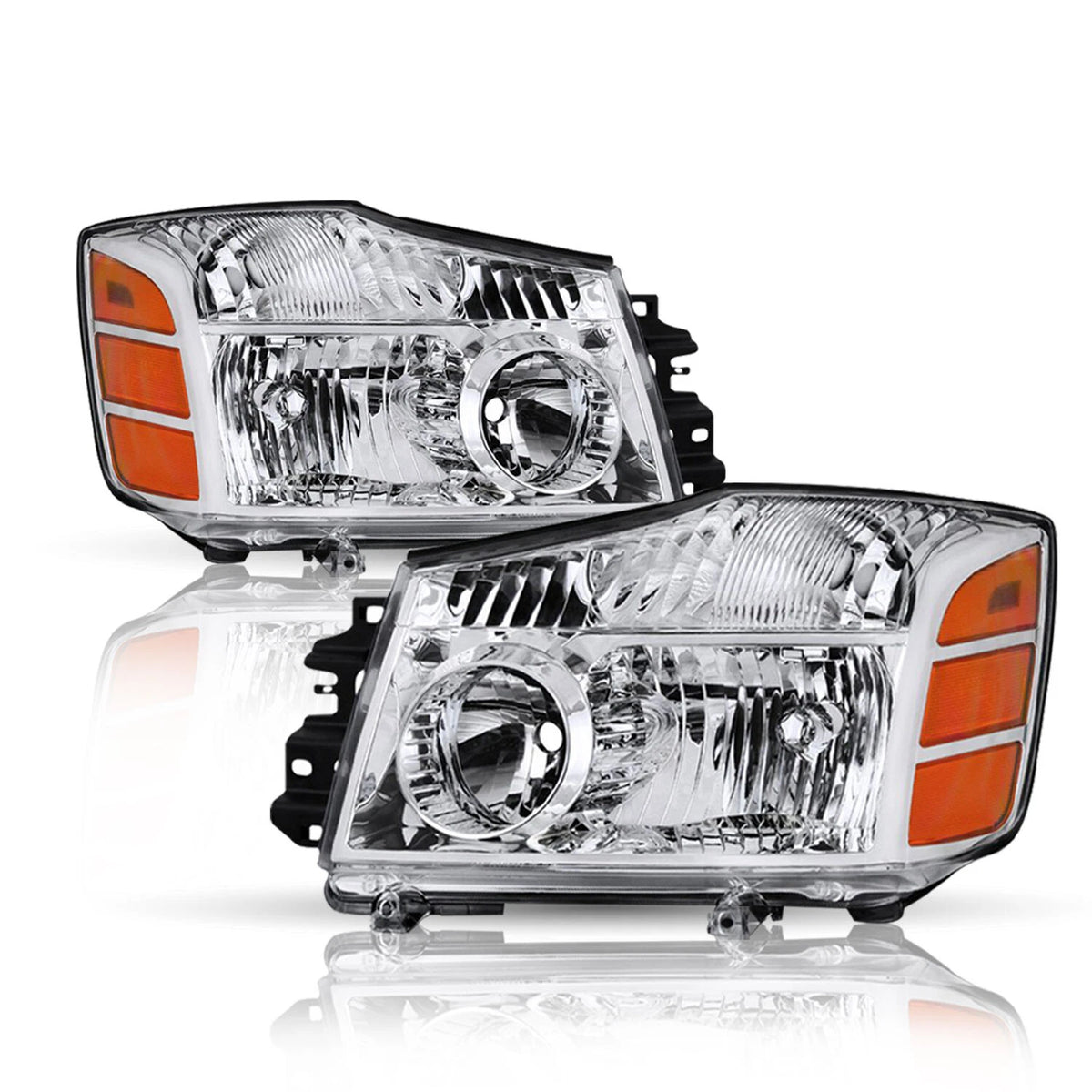 New Headlights For 2004 to 2015 Nissan Titan and 2004 to 2007 Armada Chrome Headlights Assembly Lamps Pair